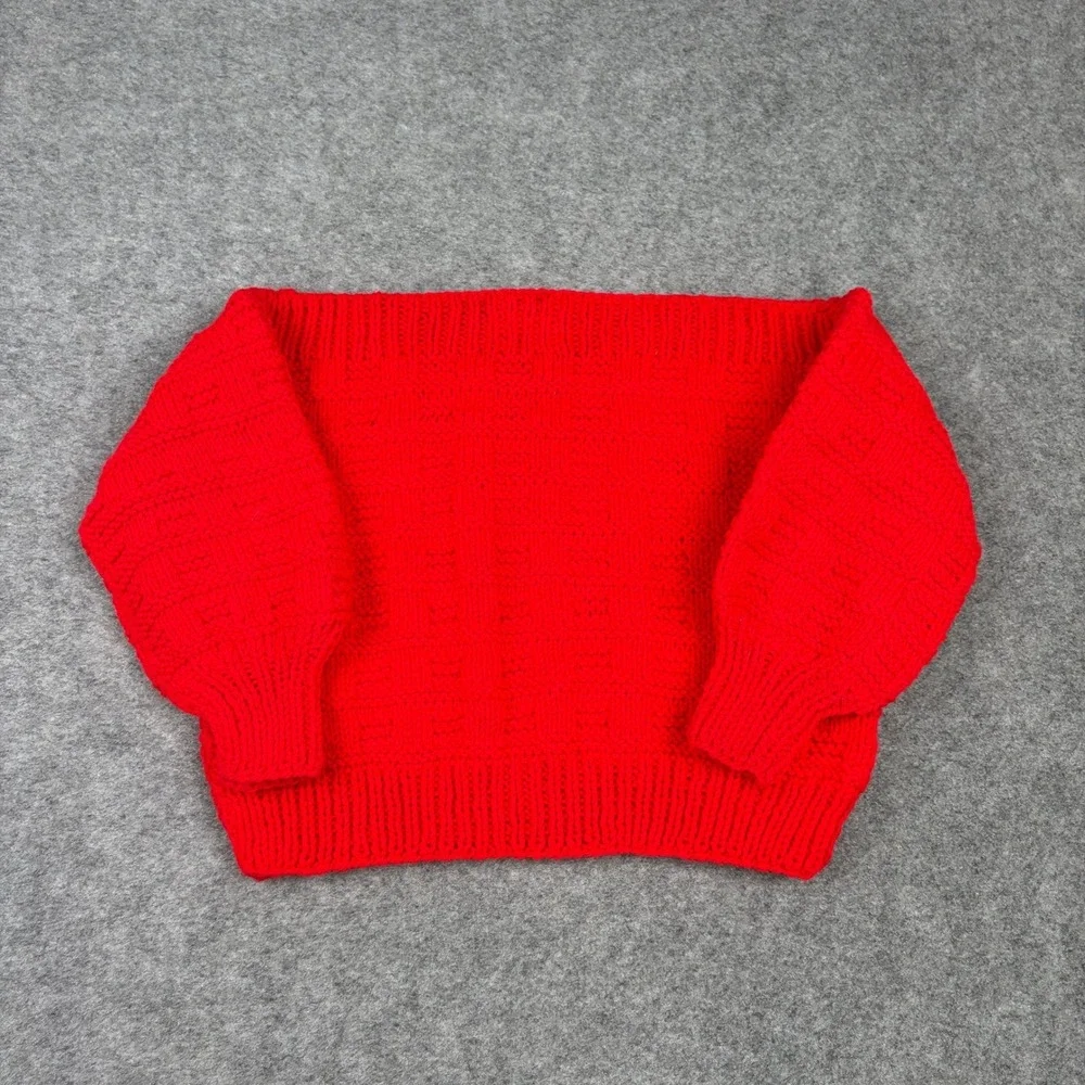 Tender Loving Care Knit Sweater Womens Small Red Boat Neck‎ Vintage Handmade 80s